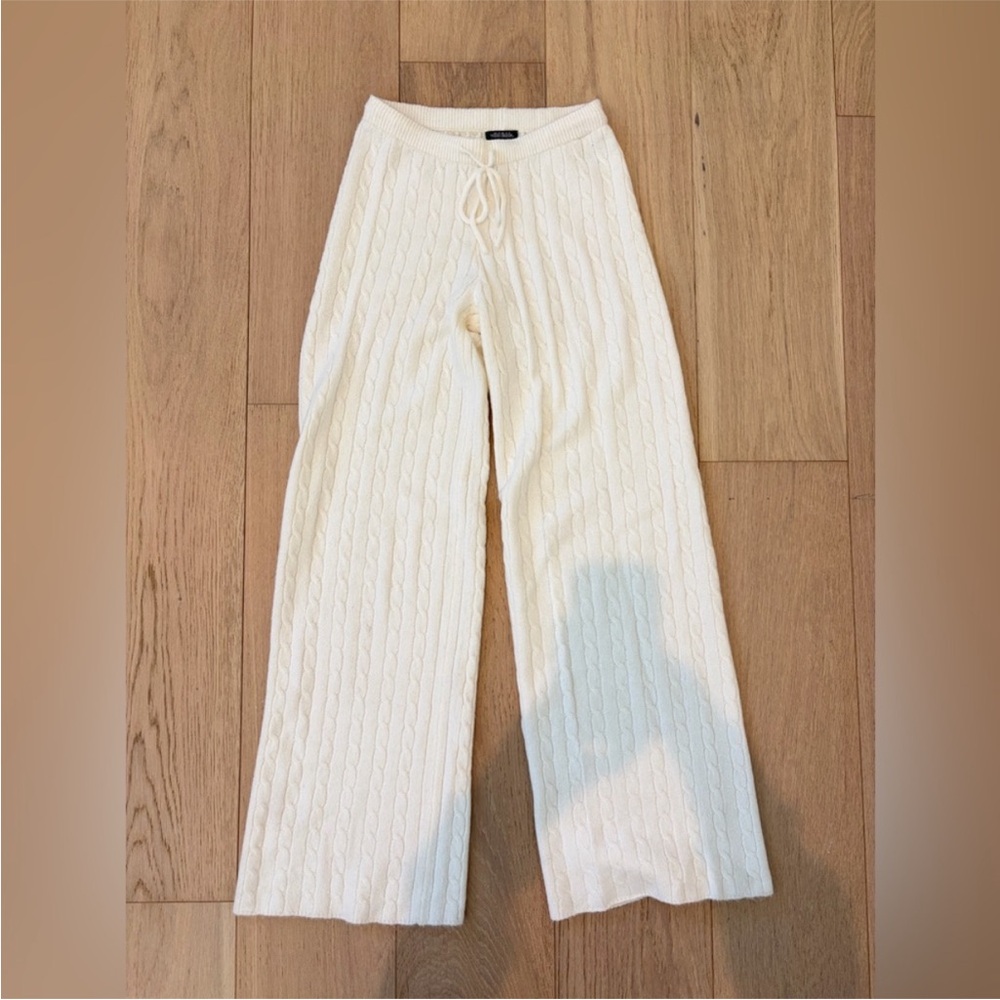 Cream Cable Knit Wide-Leg Lounge Pants